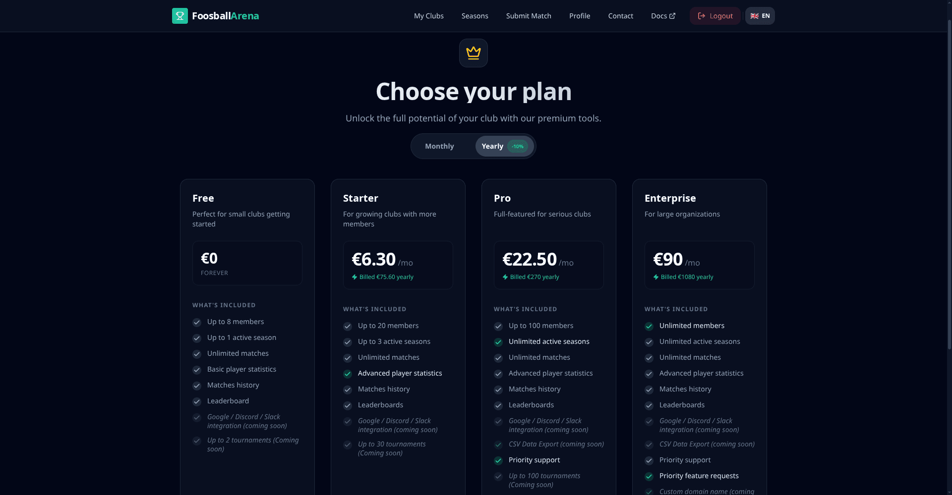 Subscription plans comparison with features and pricing